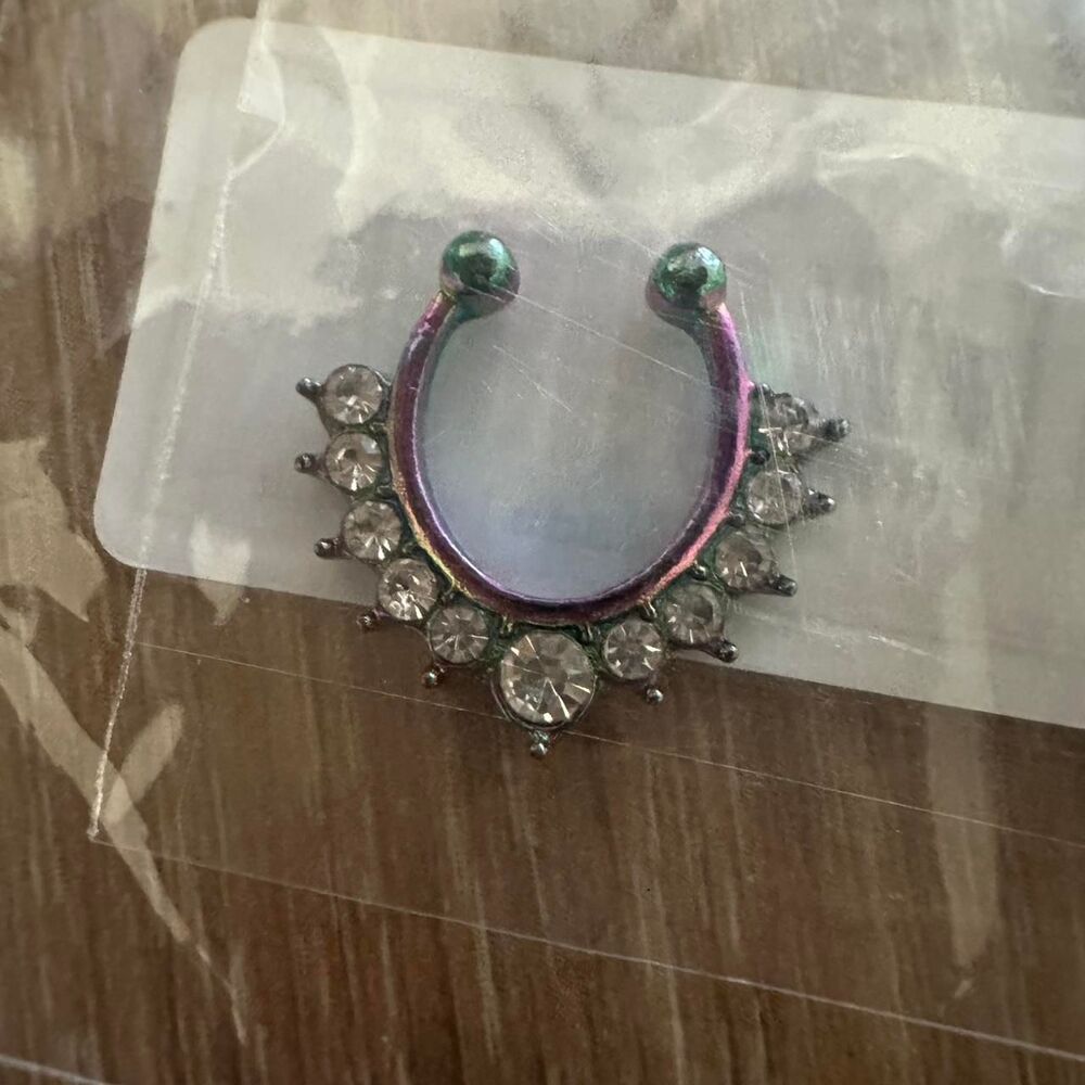 Rainbow faux diamond nose ring